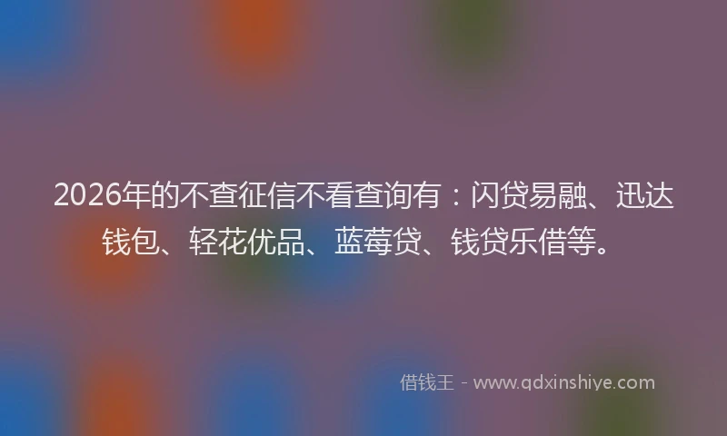 2026年的不查征信不看查询有：闪贷易融、迅达钱包、轻花优品、蓝莓贷、钱贷乐借等。