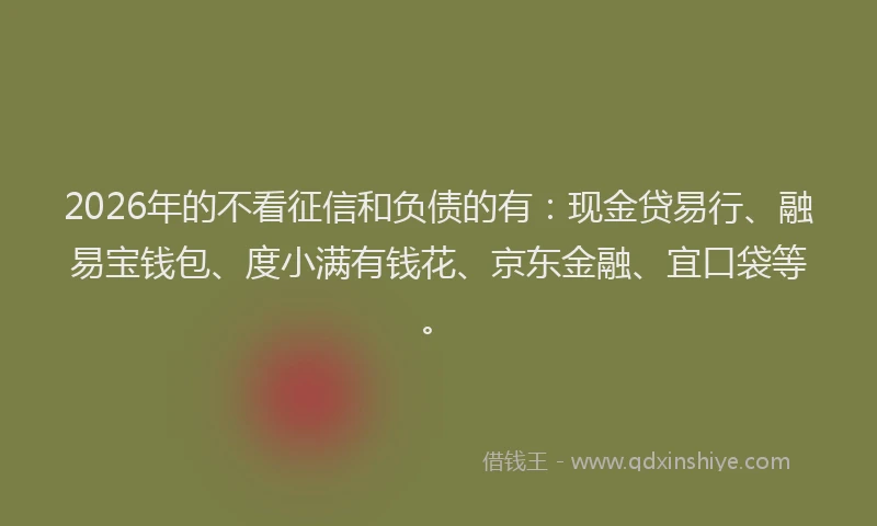 2026年的不看征信和负债的有：现金贷易行、融易宝钱包、度小满有钱花、京东金融、宜口袋等。