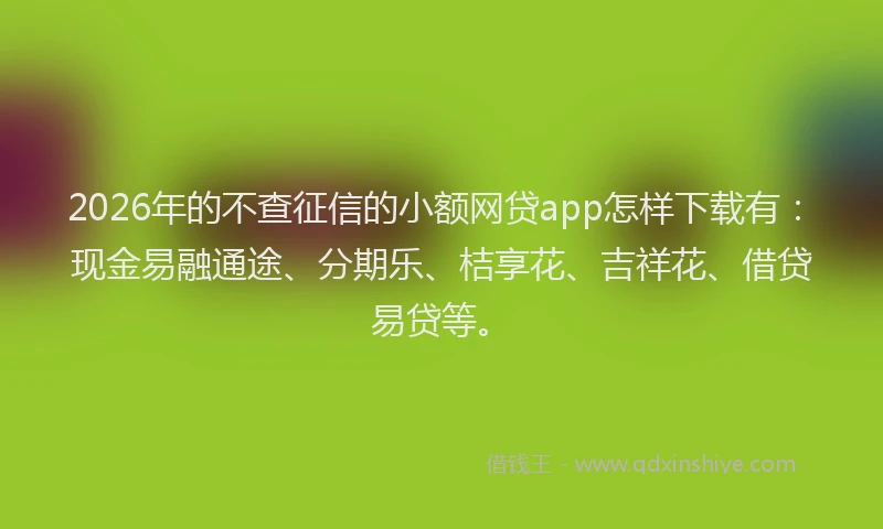 2026年的不查征信的小额网贷app怎样下载有：现金易融通途、分期乐、桔享花、吉祥花、借贷易贷等。