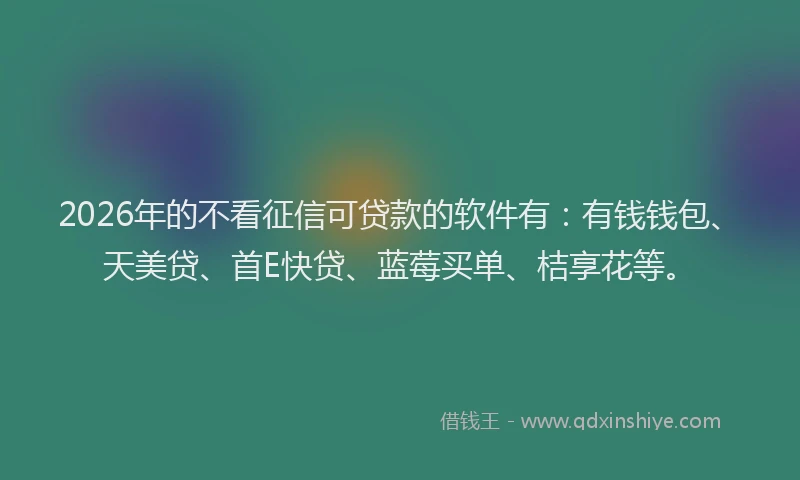 2026年的不看征信可贷款的软件有：有钱钱包、天美贷、首E快贷、蓝莓买单、桔享花等。