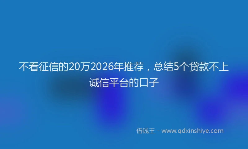 不看征信的20万2026年推荐，总结5个贷款不上诚信平台的口子