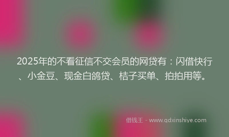 2025年的不看征信不交会员的网贷有：闪借快行、小金豆、现金白鸽贷、桔子买单、拍拍用等。