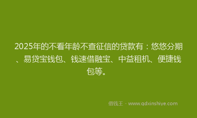2025年的不看年龄不查征信的贷款有：悠悠分期、易贷宝钱包、钱速借融宝、中益租机、便捷钱包等。
