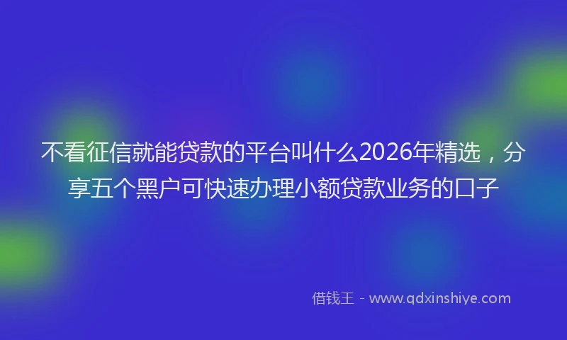 不看征信就能贷款的平台叫什么2026年精选，分享五个黑户可快速办理小额贷款业务的口子