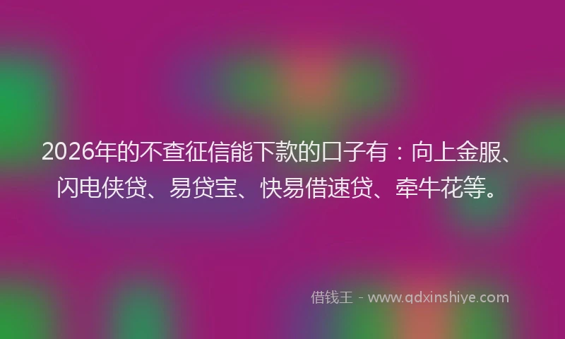 2026年的不查征信能下款的口子有:向上金服、闪电侠贷、易贷宝、快易借速贷、牵牛花等。