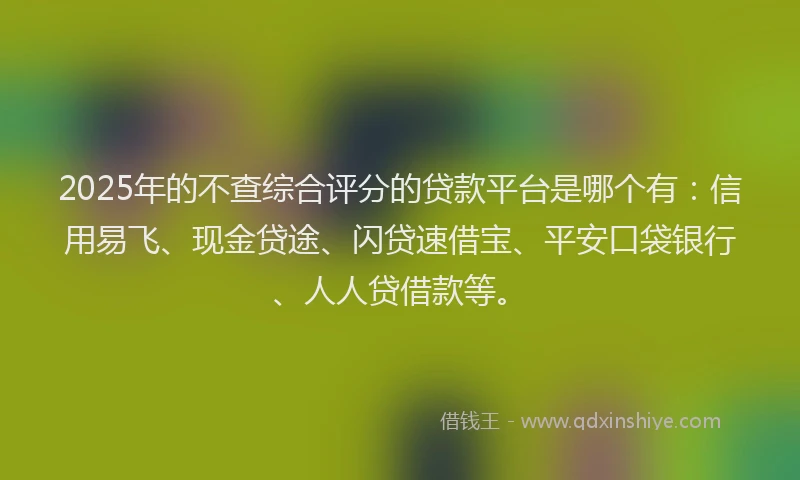 2025年的不查综合评分的贷款平台是哪个有：信用易飞、现金贷途、闪贷速借宝、平安口袋银行、人人贷借款等。