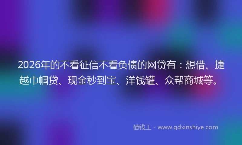 2026年的不看征信不看负债的网贷有：想借、捷越巾帼贷、现金秒到宝、洋钱罐、众帮商城等。
