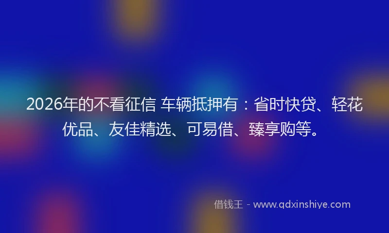 2026年的不看征信 车辆抵押有：省时快贷、轻花优品、友佳精选、可易借、臻享购等。