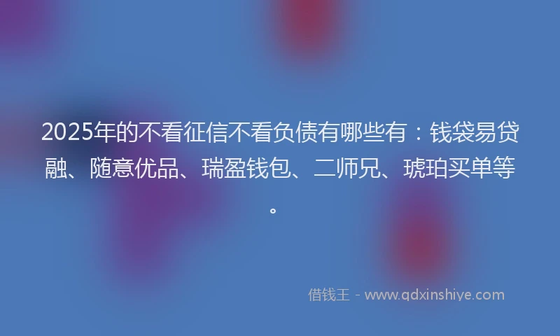 2025年的不看征信不看负债有哪些有：钱袋易贷融、随意优品、瑞盈钱包、二师兄、琥珀买单等。