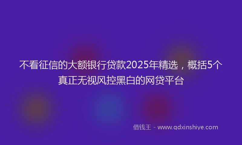 不看征信的大额银行贷款2025年精选，概括5个真正无视风控黑白的网贷平台