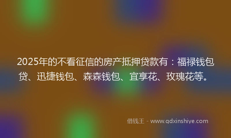2025年的不看征信的房产抵押贷款有：福禄钱包贷、迅捷钱包、森森钱包、宜享花、玫瑰花等。
