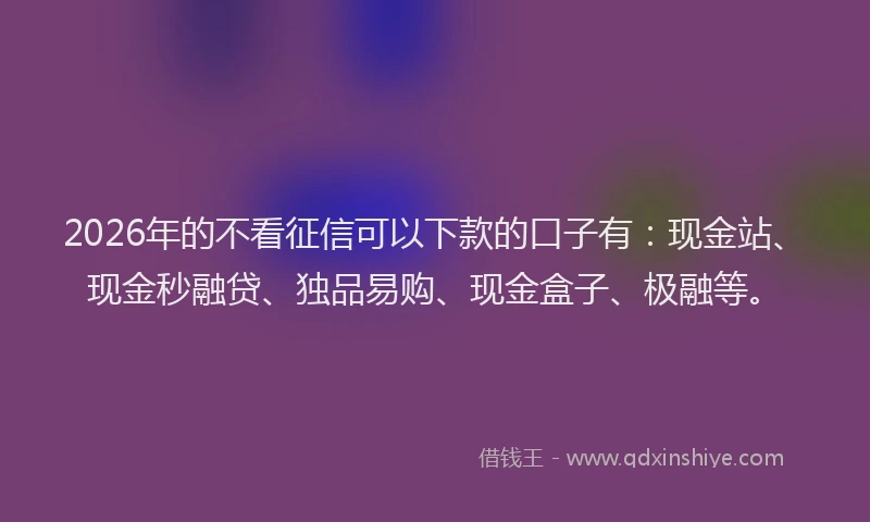 2026年的不看征信可以下款的口子有：现金站、现金秒融贷、独品易购、现金盒子、极融等。