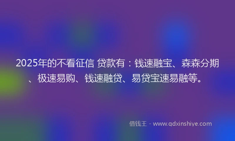 2025年的不看征信 贷款有：钱速融宝、森森分期、极速易购、钱速融贷、易贷宝速易融等。