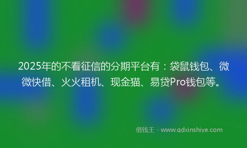 2025年的不看征信的分期平台有：袋鼠钱包、微微快借、火火租机、现金猫、易贷Pro钱包等。