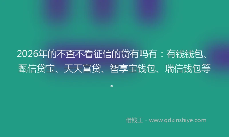 2026年的不查不看征信的贷有吗有:有钱钱包、甄信贷宝、天天富贷、智享宝钱包、瑞信钱包等。