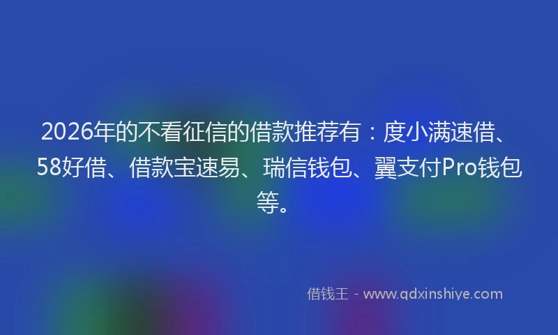 2026年的不看征信的借款推荐有：度小满速借、58好借、借款宝速易、瑞信钱包、翼支付Pro钱包等。