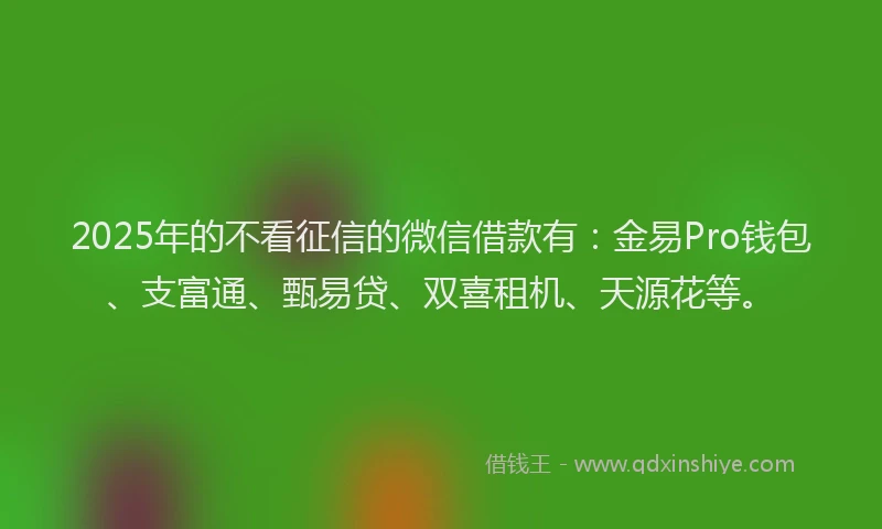2025年的不看征信的微信借款有:金易Pro钱包、支富通、甄易贷、双喜租机、天源花等。