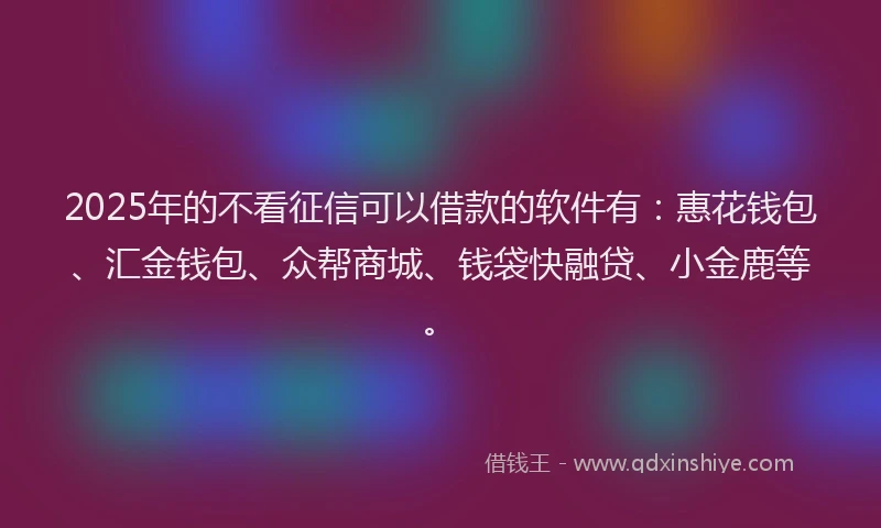 2025年的不看征信可以借款的软件有：惠花钱包、汇金钱包、众帮商城、钱袋快融贷、小金鹿等。