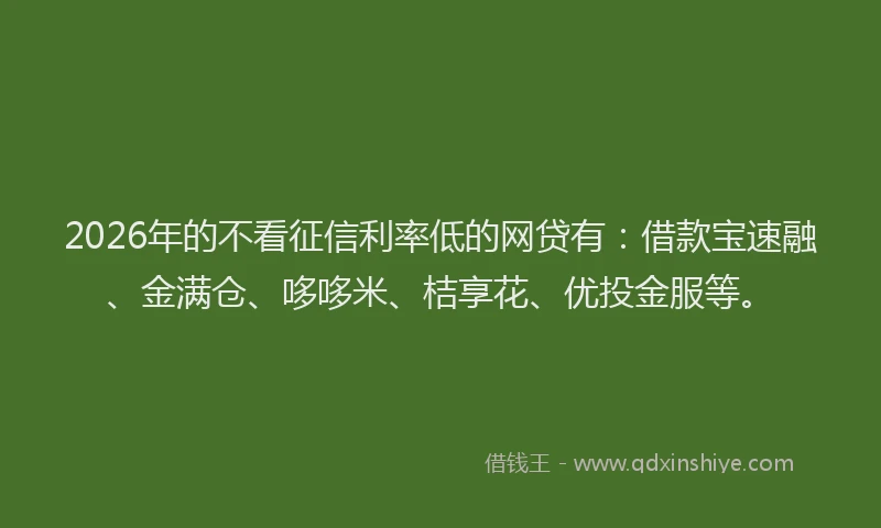 2026年的不看征信利率低的网贷有：借款宝速融、金满仓、哆哆米、桔享花、优投金服等。