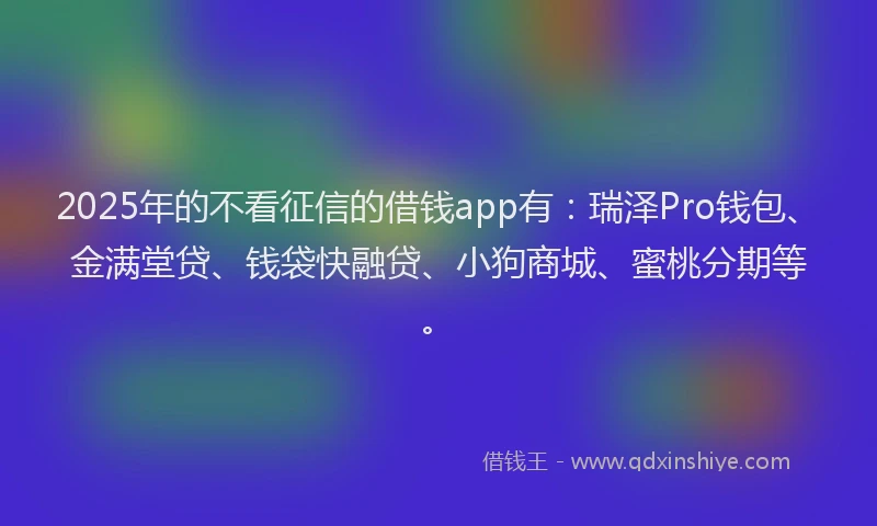 2025年的不看征信的借钱app有：瑞泽Pro钱包、金满堂贷、钱袋快融贷、小狗商城、蜜桃分期等。