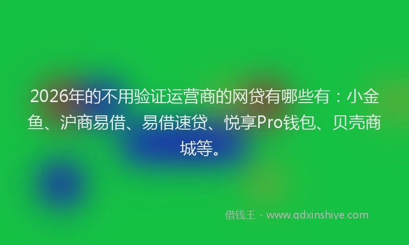 2026年的不用验证运营商的网贷有哪些有：小金鱼、沪商易借、易借速贷、悦享Pro钱包、贝壳商城等。
