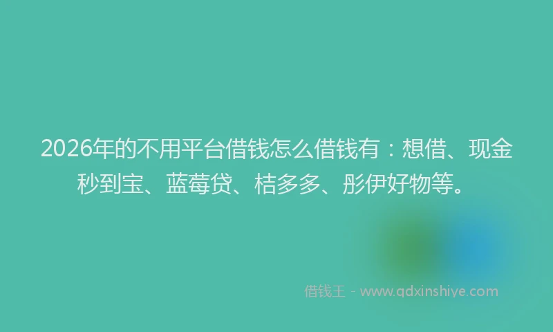 2026年的不用平台借钱怎么借钱有：想借、现金秒到宝、蓝莓贷、桔多多、彤伊好物等。