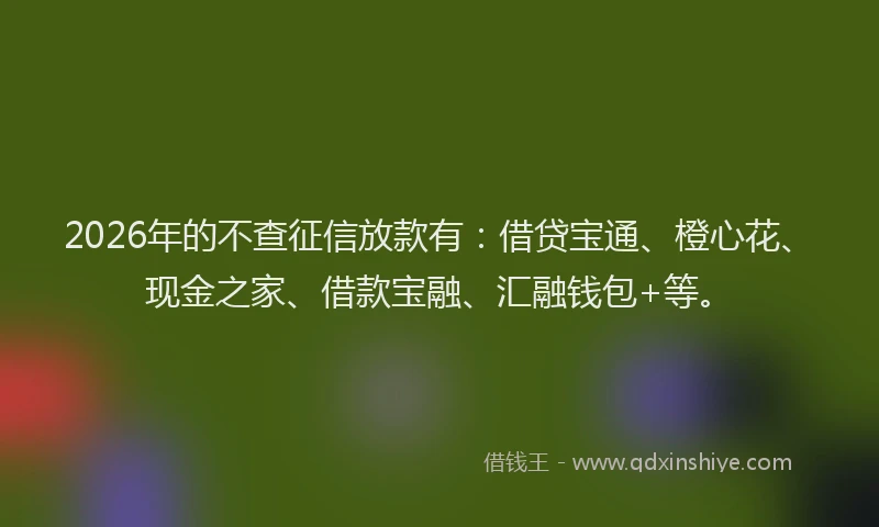 2026年的不查征信放款有：借贷宝通、橙心花、现金之家、借款宝融、汇融钱包+等。