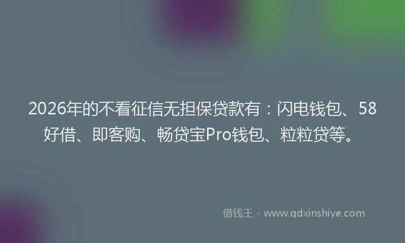 2026年的不看征信无担保贷款有:闪电钱包、58好借、即客购、畅贷宝Pro钱包、粒粒贷等。