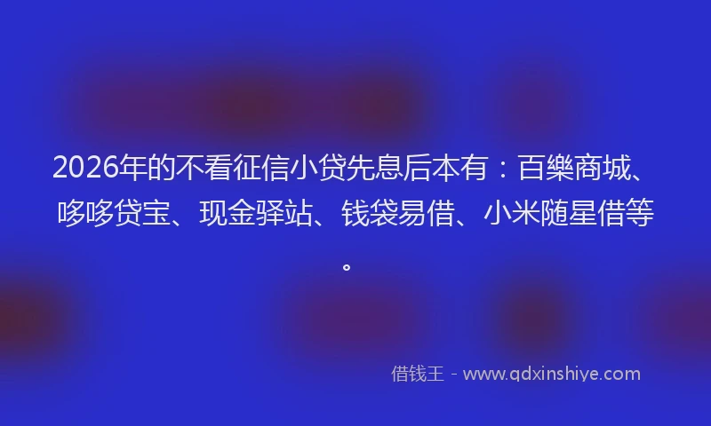 2026年的不看征信小贷先息后本有：百樂商城、哆哆贷宝、现金驿站、钱袋易借、小米随星借等。