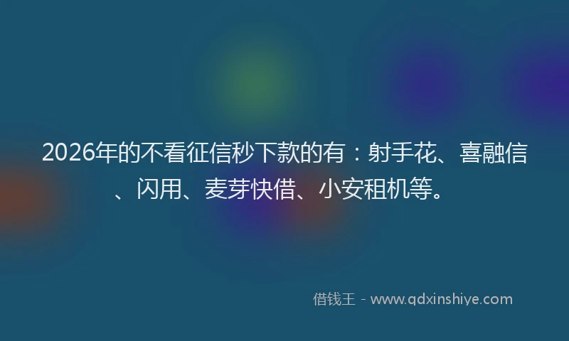 2026年的不看征信秒下款的有:射手花、喜融信、闪用、麦芽快借、小安租机等。