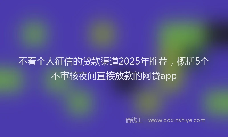 不看个人征信的贷款渠道2025年推荐，概括5个不审核夜间直接放款的网贷app