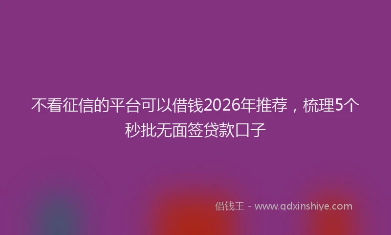 不看征信的平台可以借钱2026年推荐，梳理5个秒批无面签贷款口子