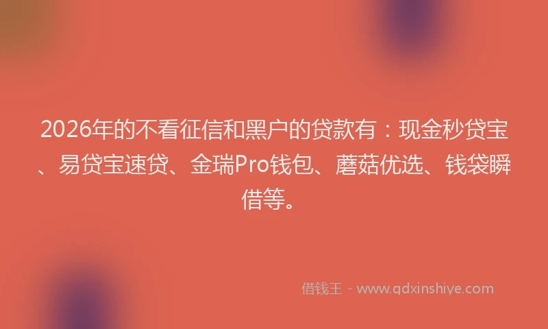 2026年的不看征信和黑户的贷款有：现金秒贷宝、易贷宝速贷、金瑞Pro钱包、蘑菇优选、钱袋瞬借等。