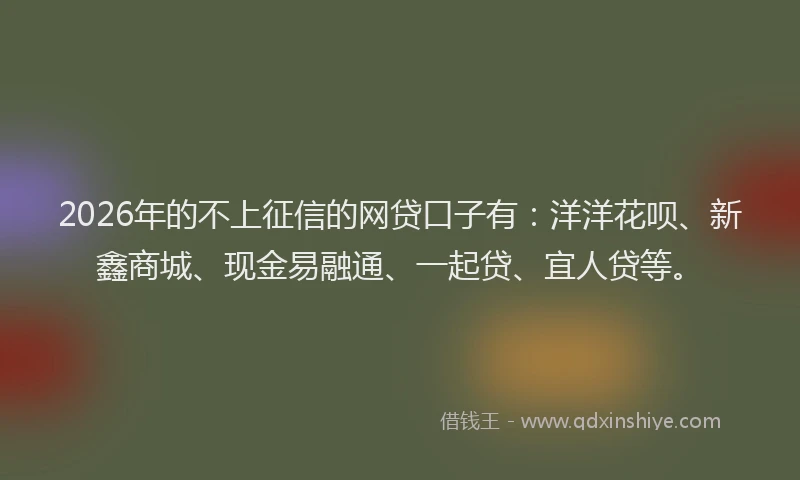 2026年的不上征信的网贷口子有：洋洋花呗、新鑫商城、现金易融通、一起贷、宜人贷等。