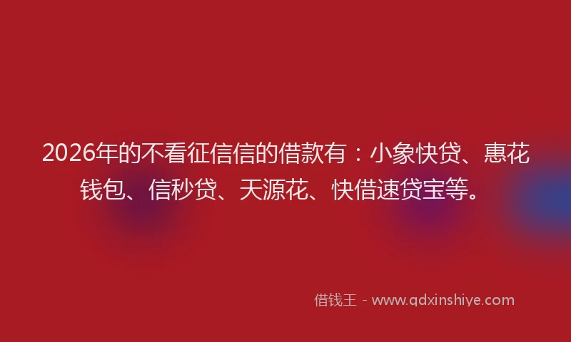 2026年的不看征信信的借款有：小象快贷、惠花钱包、信秒贷、天源花、快借速贷宝等。