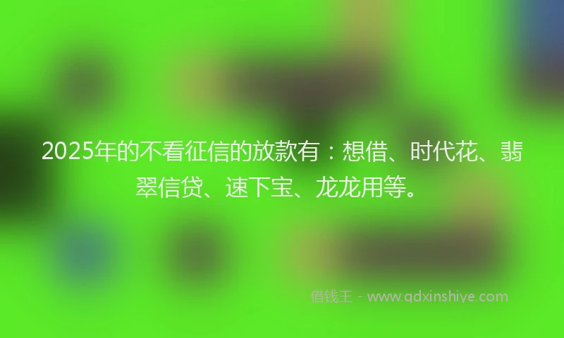 2025年的不看征信的放款有：想借、时代花、翡翠信贷、速下宝、龙龙用等。