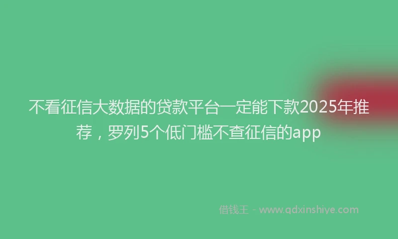 不看征信大数据的贷款平台一定能下款2025年推荐，罗列5个低门槛不查征信的app