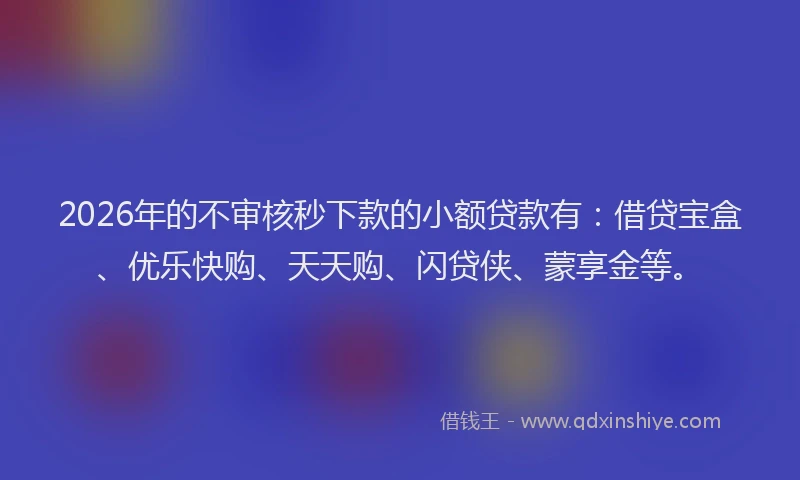 2026年的不审核秒下款的小额贷款有：借贷宝盒、优乐快购、天天购、闪贷侠、蒙享金等。
