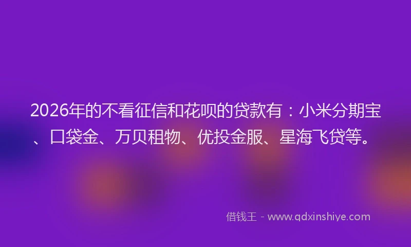 2026年的不看征信和花呗的贷款有:小米分期宝、口袋金、万贝租物、优投金服、星海飞贷等。