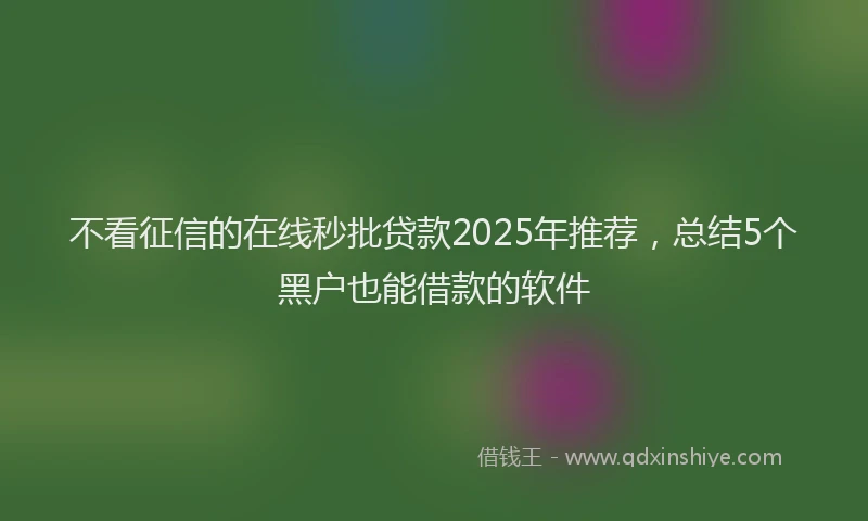 不看征信的在线秒批贷款2025年推荐，总结5个黑户也能借款的软件