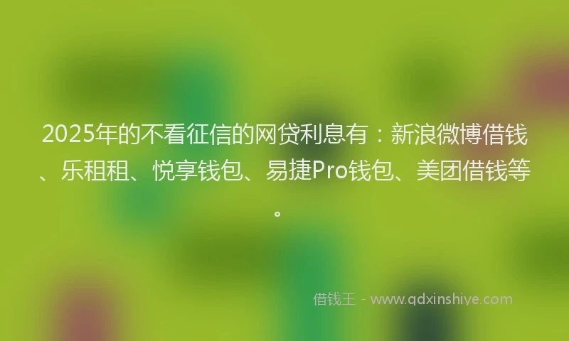 2025年的不看征信的网贷利息有：新浪微博借钱、乐租租、悦享钱包、易捷Pro钱包、美团借钱等。