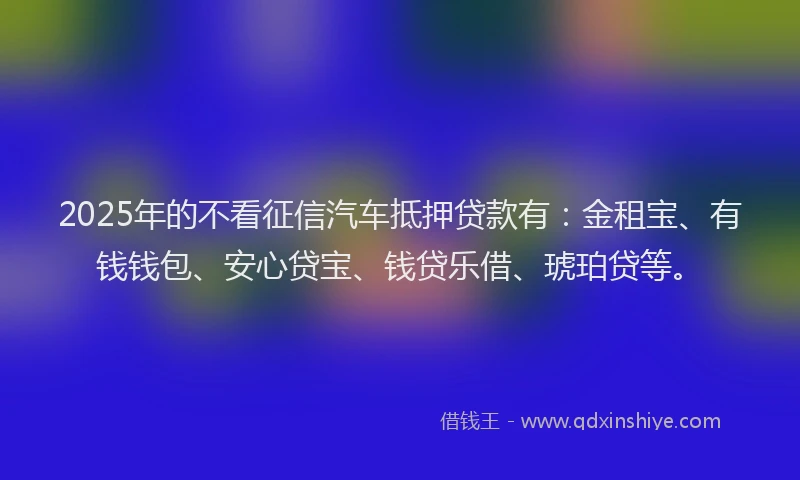 2025年的不看征信汽车抵押贷款有：金租宝、有钱钱包、安心贷宝、钱贷乐借、琥珀贷等。