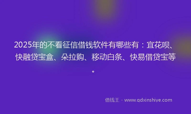 2025年的不看征信借钱软件有哪些有：宜花呗、快融贷宝盒、朵拉购、移动白条、快易借贷宝等。