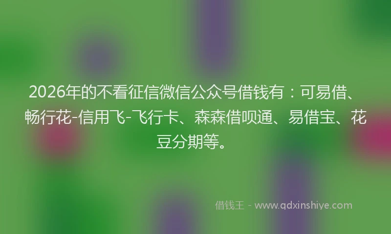 2026年的不看征信微信公众号借钱有：可易借、畅行花-信用飞-飞行卡、森森借呗通、易借宝、花豆分期等。