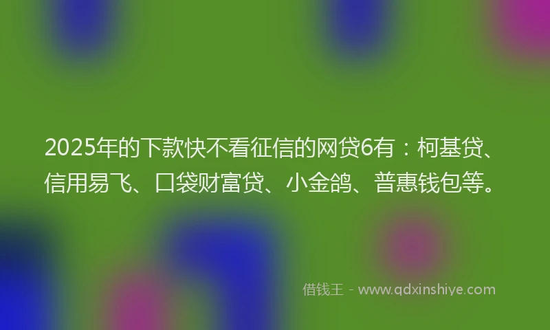 2025年的下款快不看征信的网贷6有：柯基贷、信用易飞、口袋财富贷、小金鸽、普惠钱包等。