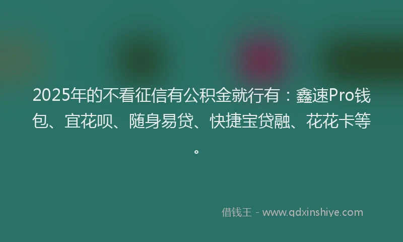 2025年的不看征信有公积金就行有：鑫速Pro钱包、宜花呗、随身易贷、快捷宝贷融、花花卡等。