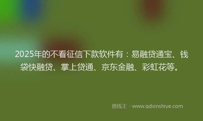 2025年的不看征信下款软件有:易融贷通宝、钱袋快融贷、掌上贷通、京东金融、彩虹花等。