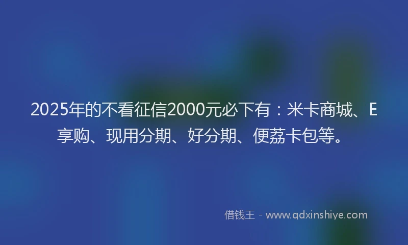 2025年的不看征信2000元必下有：米卡商城、E享购、现用分期、好分期、便荔卡包等。