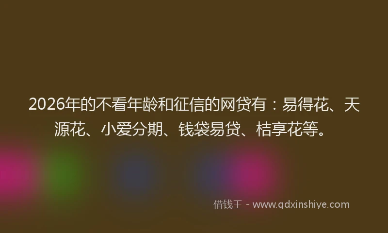 2026年的不看年龄和征信的网贷有：易得花、天源花、小爱分期、钱袋易贷、桔享花等。