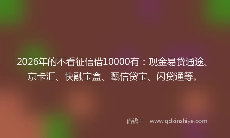 2026年的不看征信借10000有:现金易贷通途、京卡汇、快融宝盒、甄信贷宝、闪贷通等。